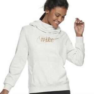 Nike Women's Pink Gold Glitter Logo Pullover‎ Hoodie Sz XS